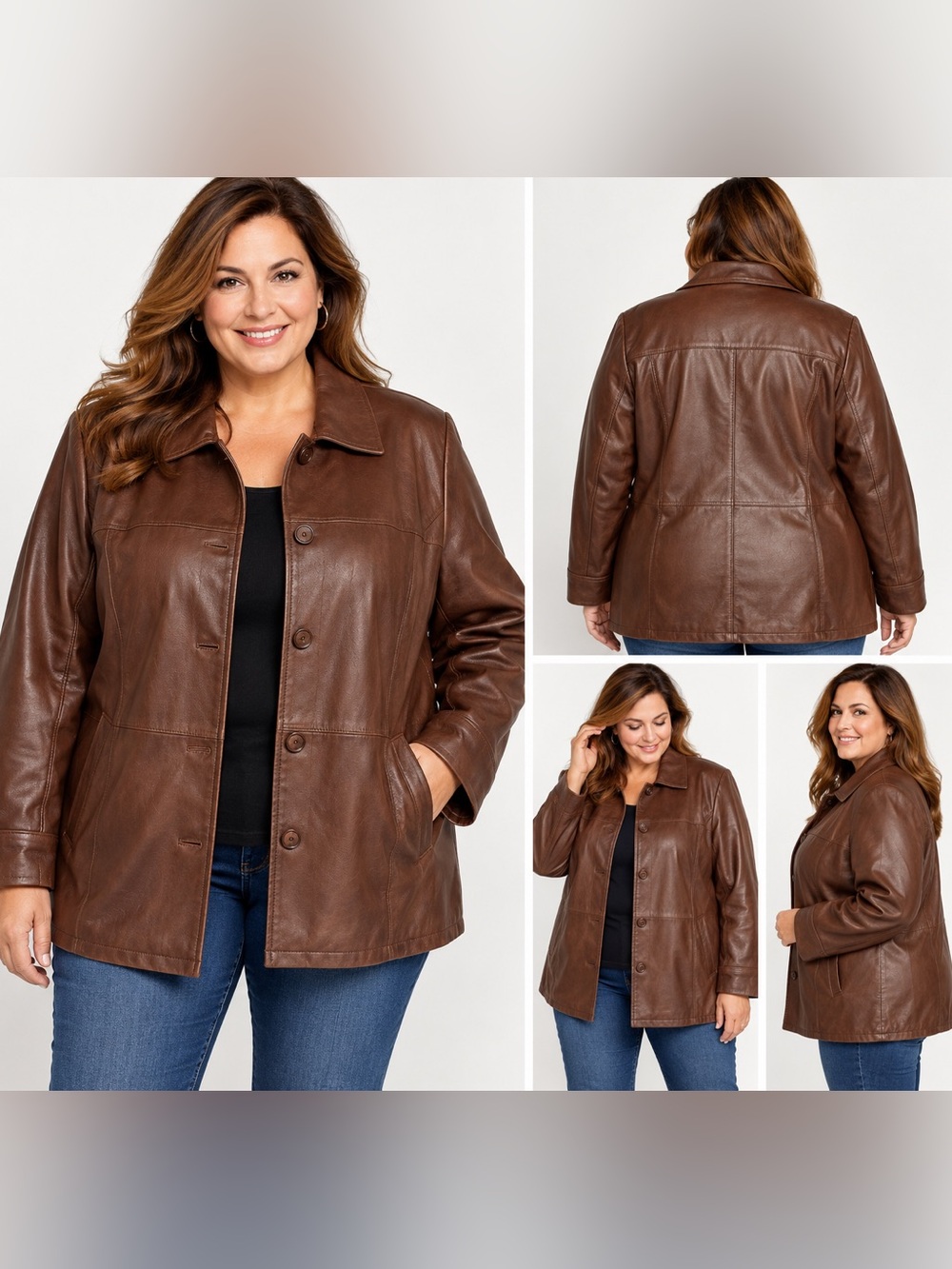 Maggie Barnes Brown Genuine Leather Jacket Coat Women’s 2X (22-24)